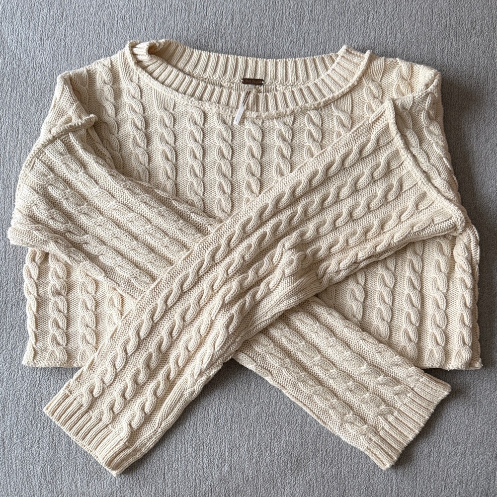 Free People Ivory Cable Knit Sweater